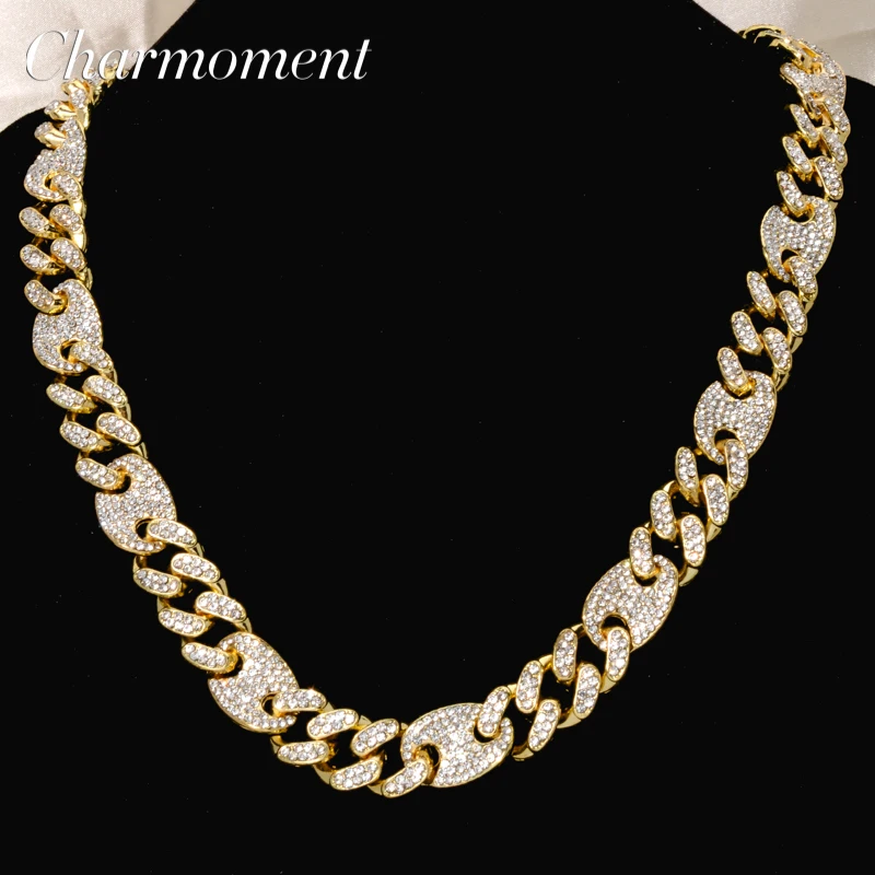 

CHARMOMENT Cuban Chain Trendy Classic Zinc Necklace Hip-Hop Exquisite Statement Chain For Men Women Singer Party Gifts