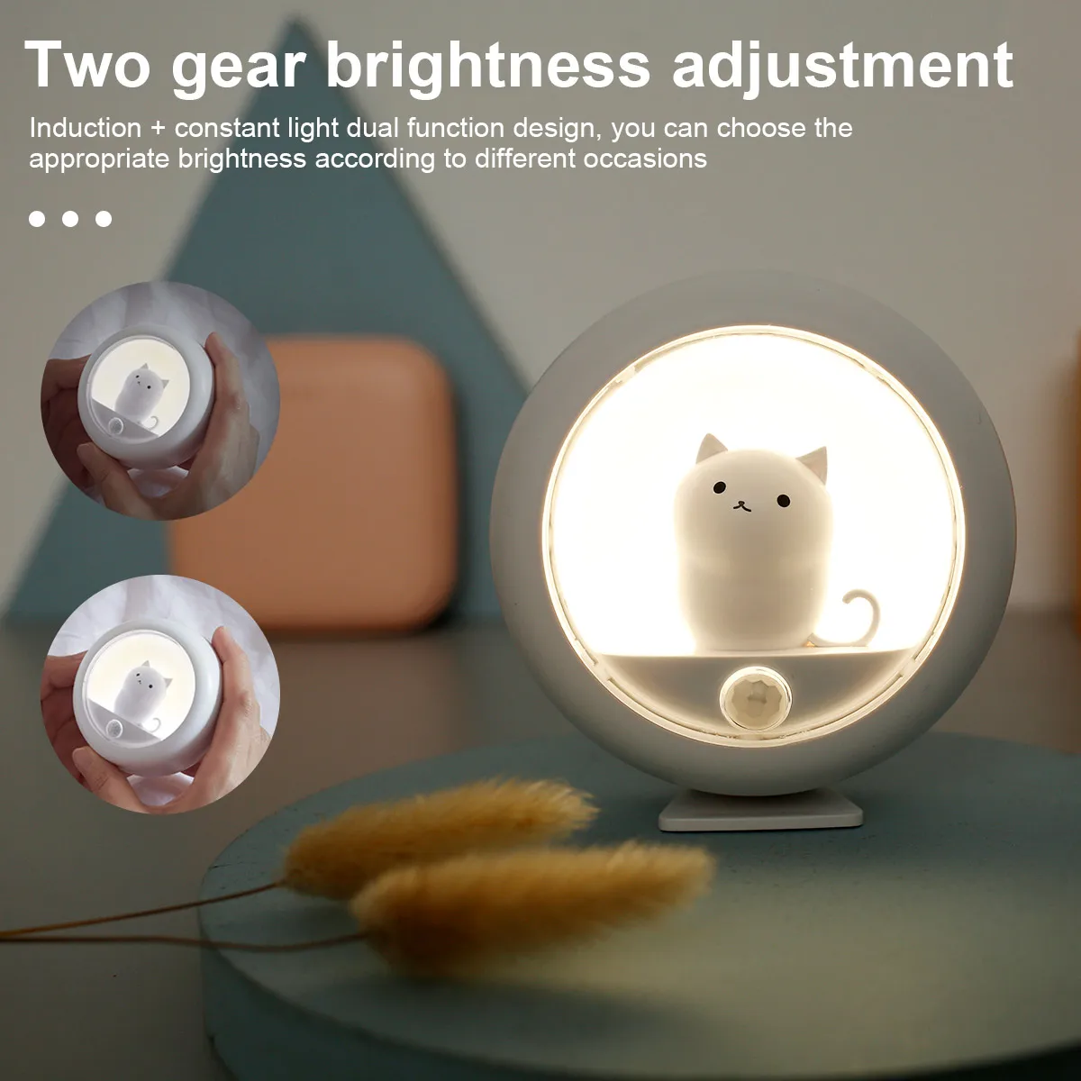 

Motion Sensor Cat Night Light 2 Modes Cat Lamp with 800mAh USB Rechargeable Stick-on Bedroom Lamp 120° Beam Angle Wall Light Mag