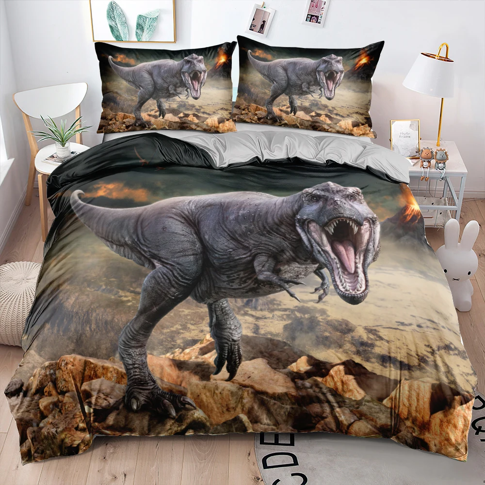 

3D Digital Howling Dinosaur Comforter Bedding Sets Gray Duvet Covers Twin Queen King Double 220x240cm Bed Linen Queen Size