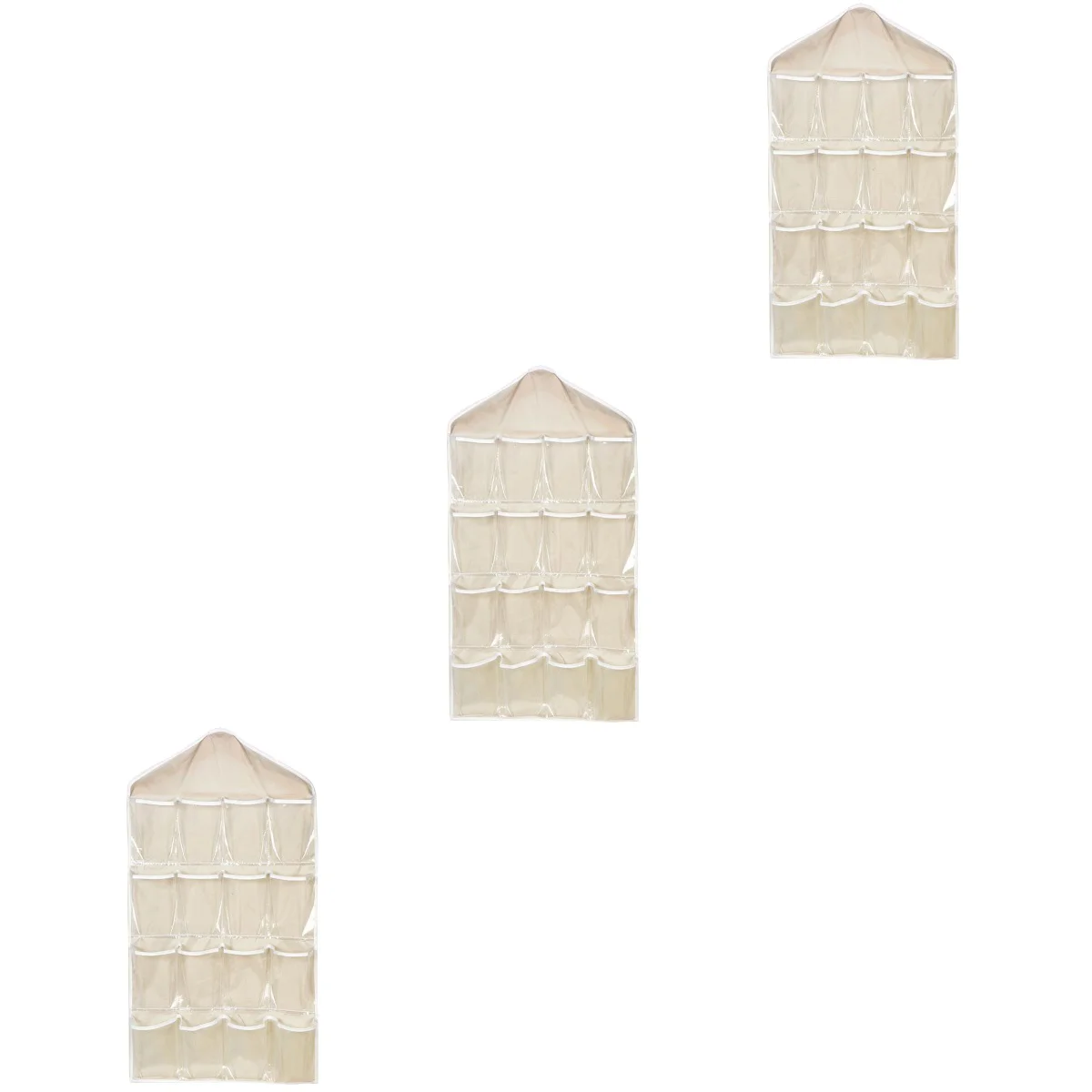 

3pcs Transparent 16-grid Wardrobe Socks Classification Storage Hanging Bag(Beige)