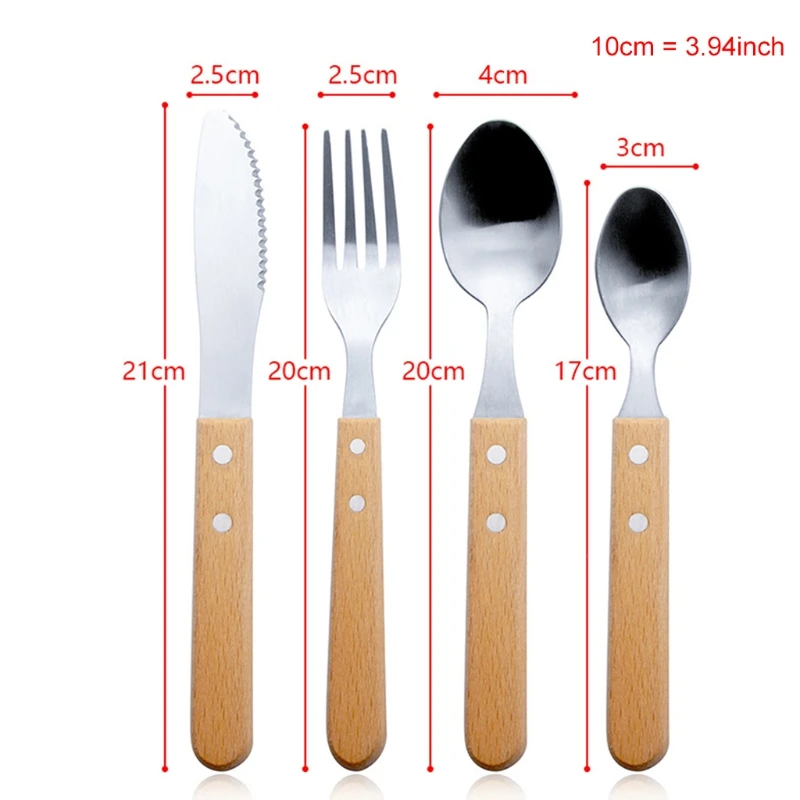 Набор столовых приборов из нержавеющей стали с деревянной ручкой 4 шт. |