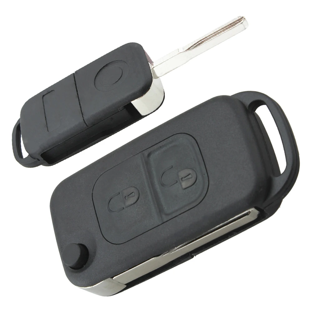 

Black 2 Buttons Folding Replacement Portable Key Remote Fob Shell Case No Chip with Uncut Car Flip Key Fit for Benz