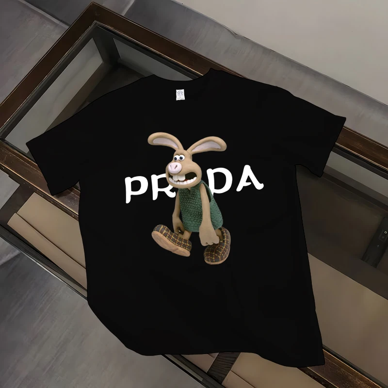 

Personalized Hip Hop Cotton T-shirt Funny Letter Rabbit Trend Brand High Quality Cotton Printing Large T-shirt for Men and Women