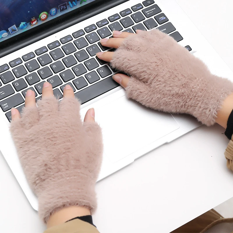 

Mink Half Finger Gloves Cute Winter Women Mitten Warm Touch Screen Gloves Fluff Fingerless Gloves Outdoor Knitted Mittens Glove
