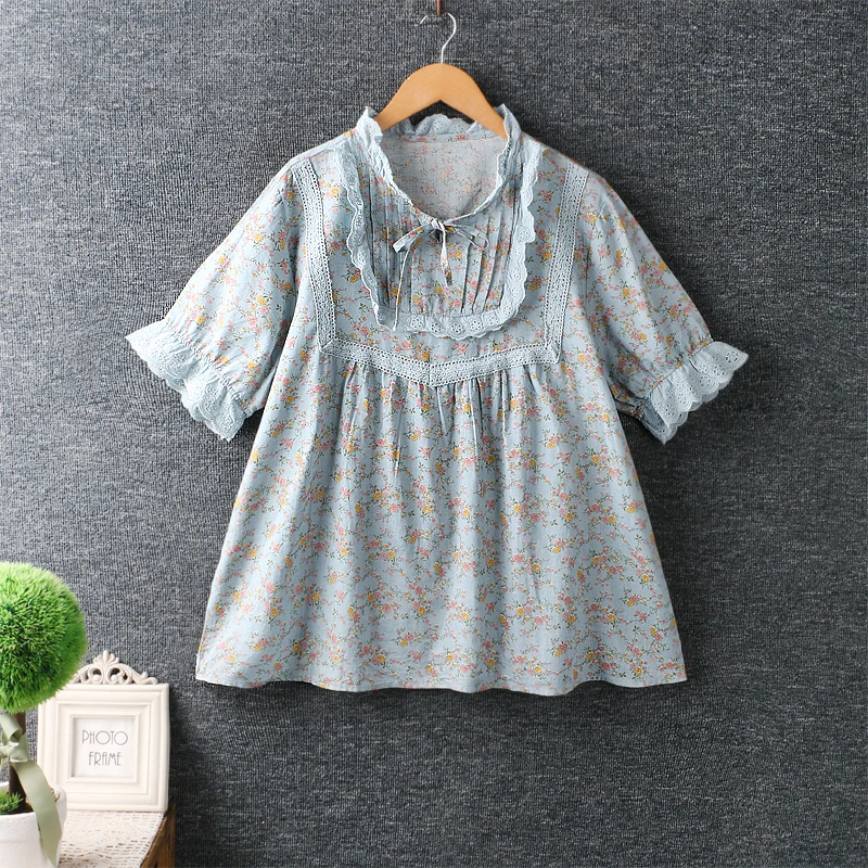 

Summer Floral Shirt Women Short Sleeve O Neck Casual Tops ML220323