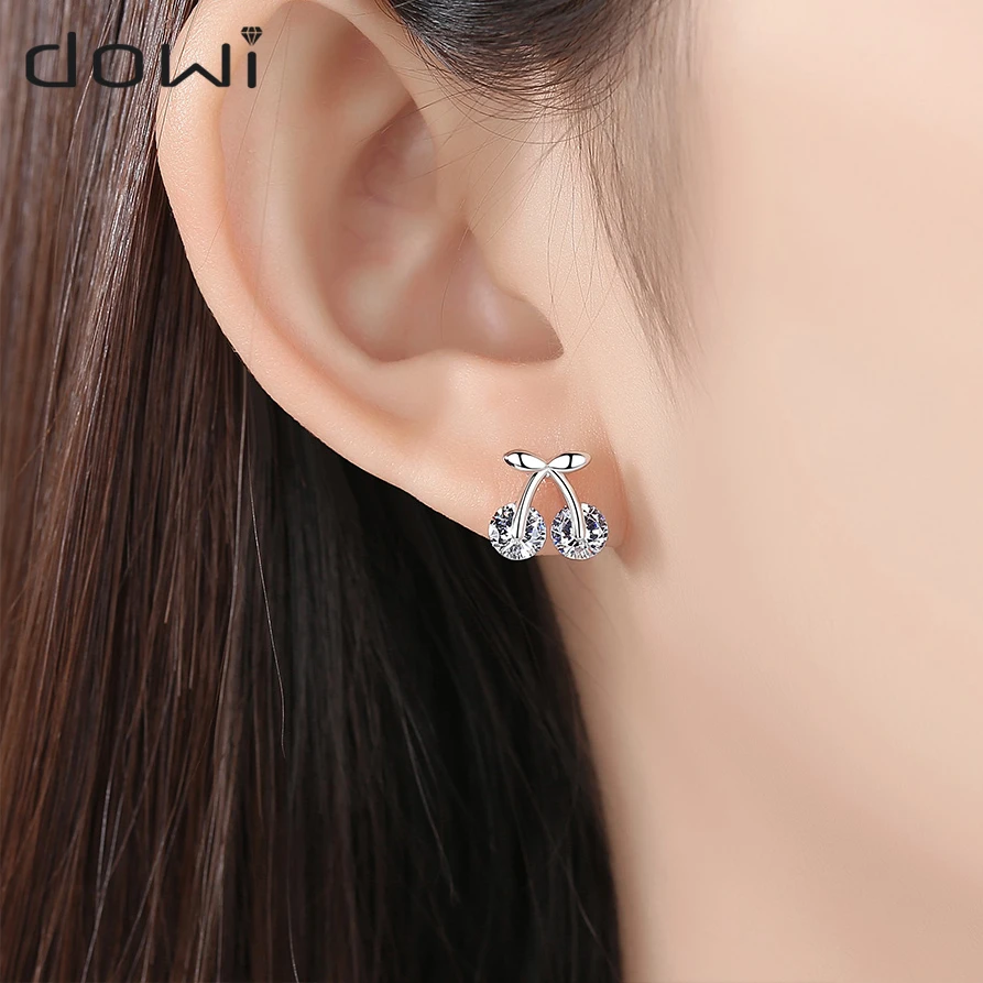 

Dowi Lovely Small Cubic Zirconia Cherry Stud Earrings for Women Girl Fashion Korean Fruit Designer Elegant Crystal Jewelry Gift