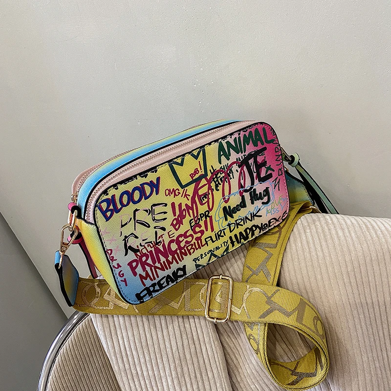 

New Graffiti Design Small PU Leather Crossbody Shoulder Bags for Women 2023 Lady Trendy Travel Branded Handbags Purses