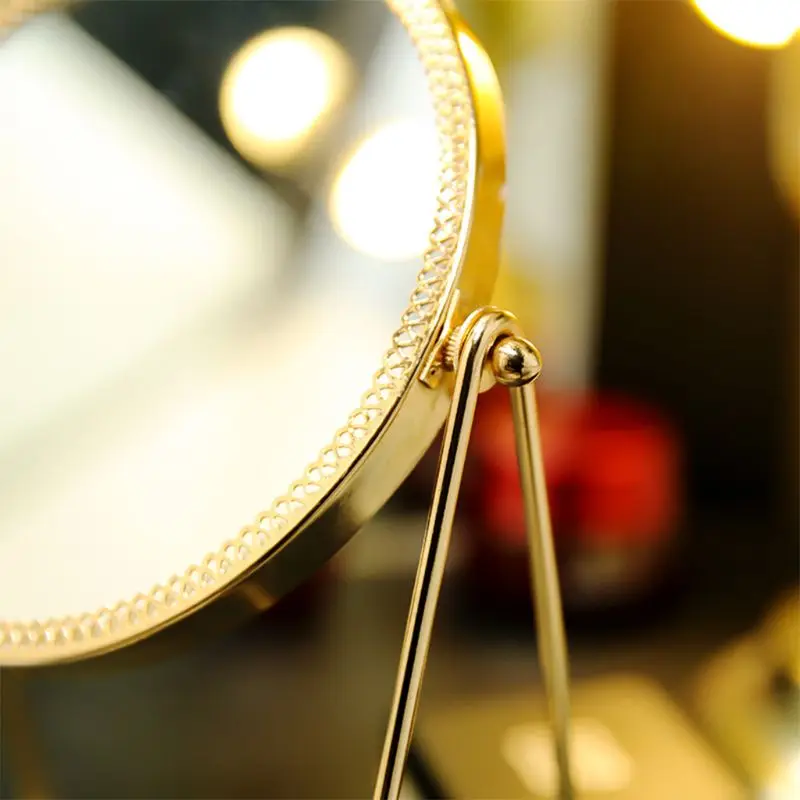GU138 360° Rotation Metal Makeup Mirror Single Sided Vintage Vanity Mirror Golden images - 6