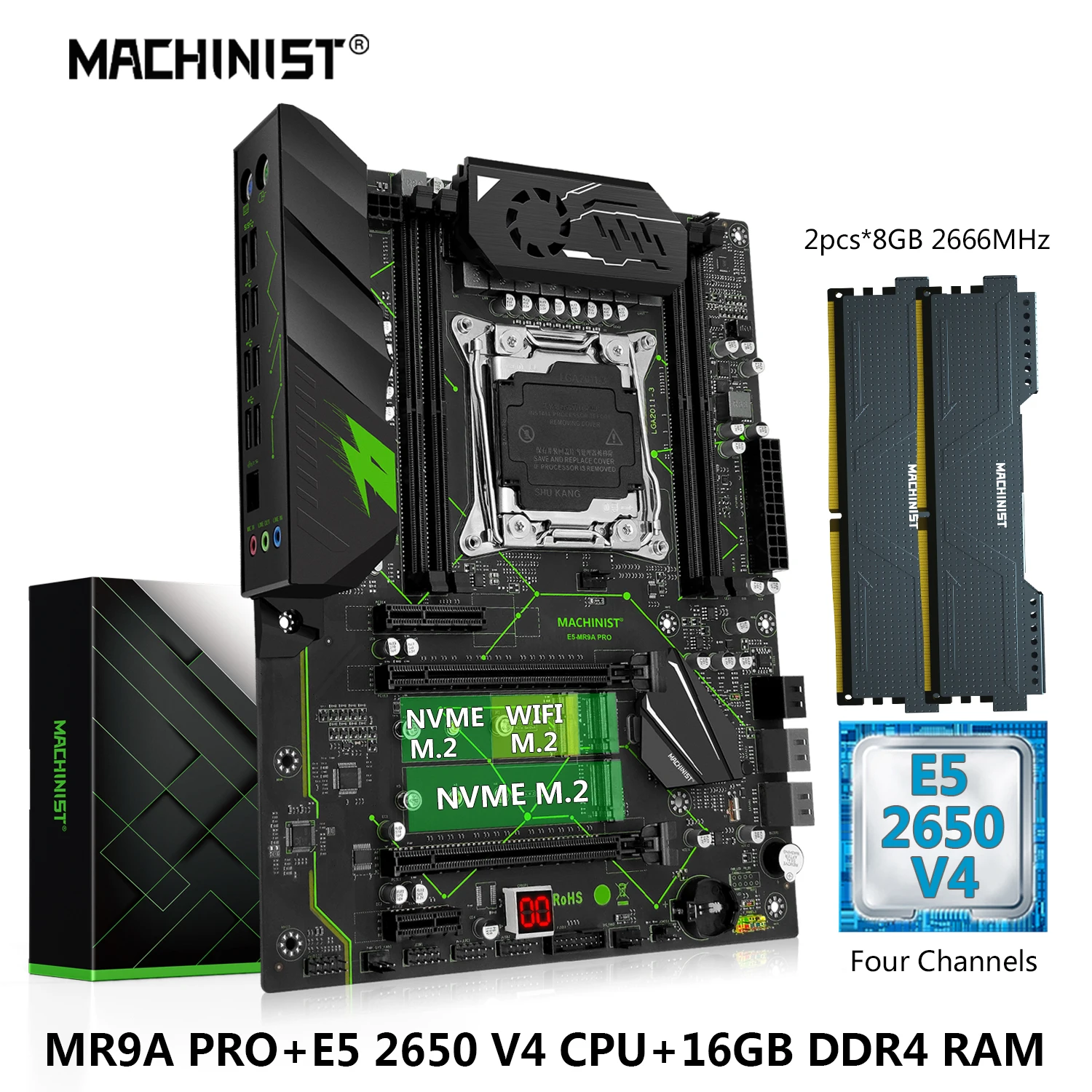 

MACHINIST MR9A PRO X99 Motherboard Combo LGA 2011-3 E5 2650 V4 Kit Xeon CPU Processor 16G=2x8G DDR4 2666MHz RAM Memory NVME M.2