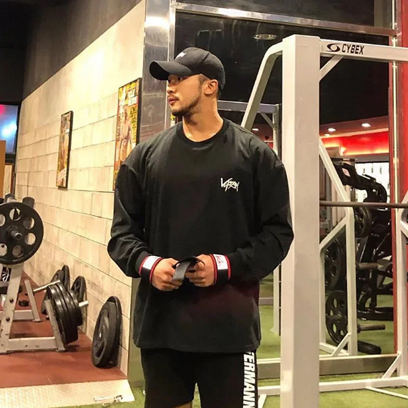 Футболка мужская Спортивная с круглым вырезом Свободный Топ длинным рукавом для