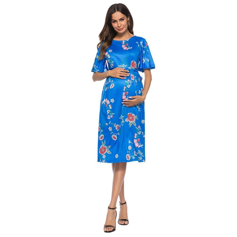 Летнее платье для беременных с коротким рукавом и цветочным принтом