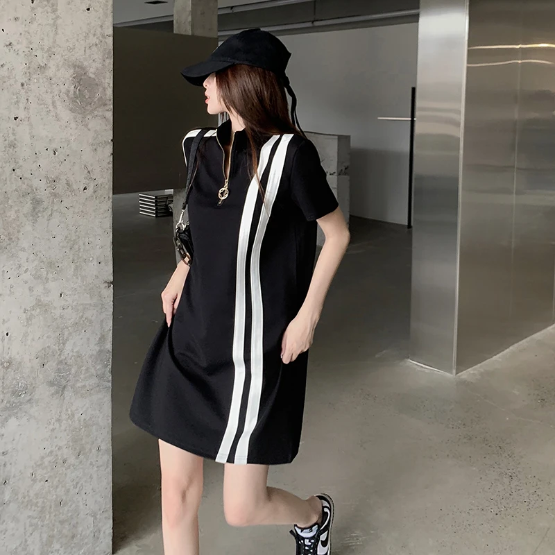 

Casual Large Size Women's Dresses Summer 2022 New Stripe Loose Fashion O-Neck Dress Korean Style Short Sleeve Female Clothing