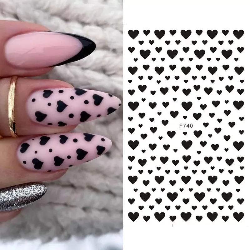 

1pcs Valentines 3D Nail Sticker Black Heart Love Self-Adhesive Slider Letters Nail Art Decorations Stars Decals Manicures