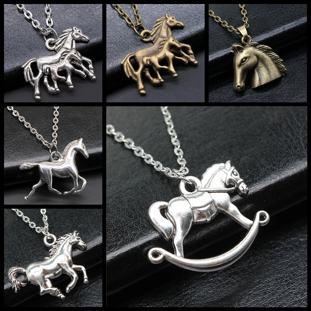 

Винтажное ожерелье с подвеской в виде головы лошади из античной бронзы и серебра, изысканные модные аксессуары в стиле ретро, подарок для же...