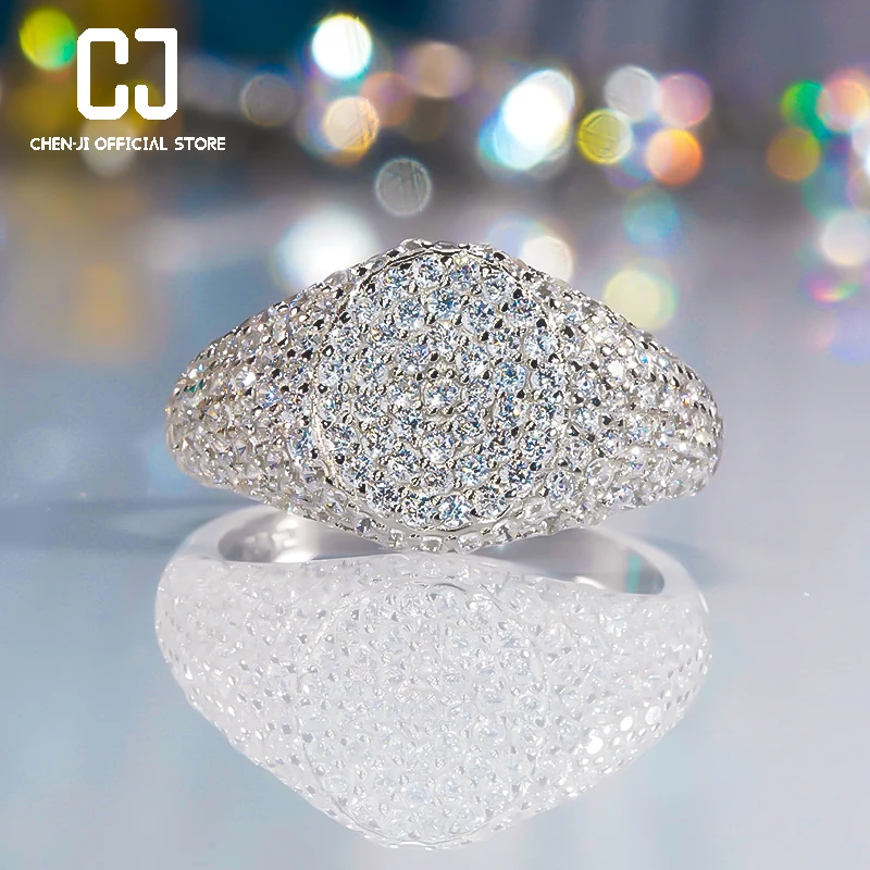 

CHENJI Luxury Full Diamond Ring Sterling Silver Super Flash Full Of Diamonds Atmospheric Luxury Multi-Row Wide Index Finger Ring