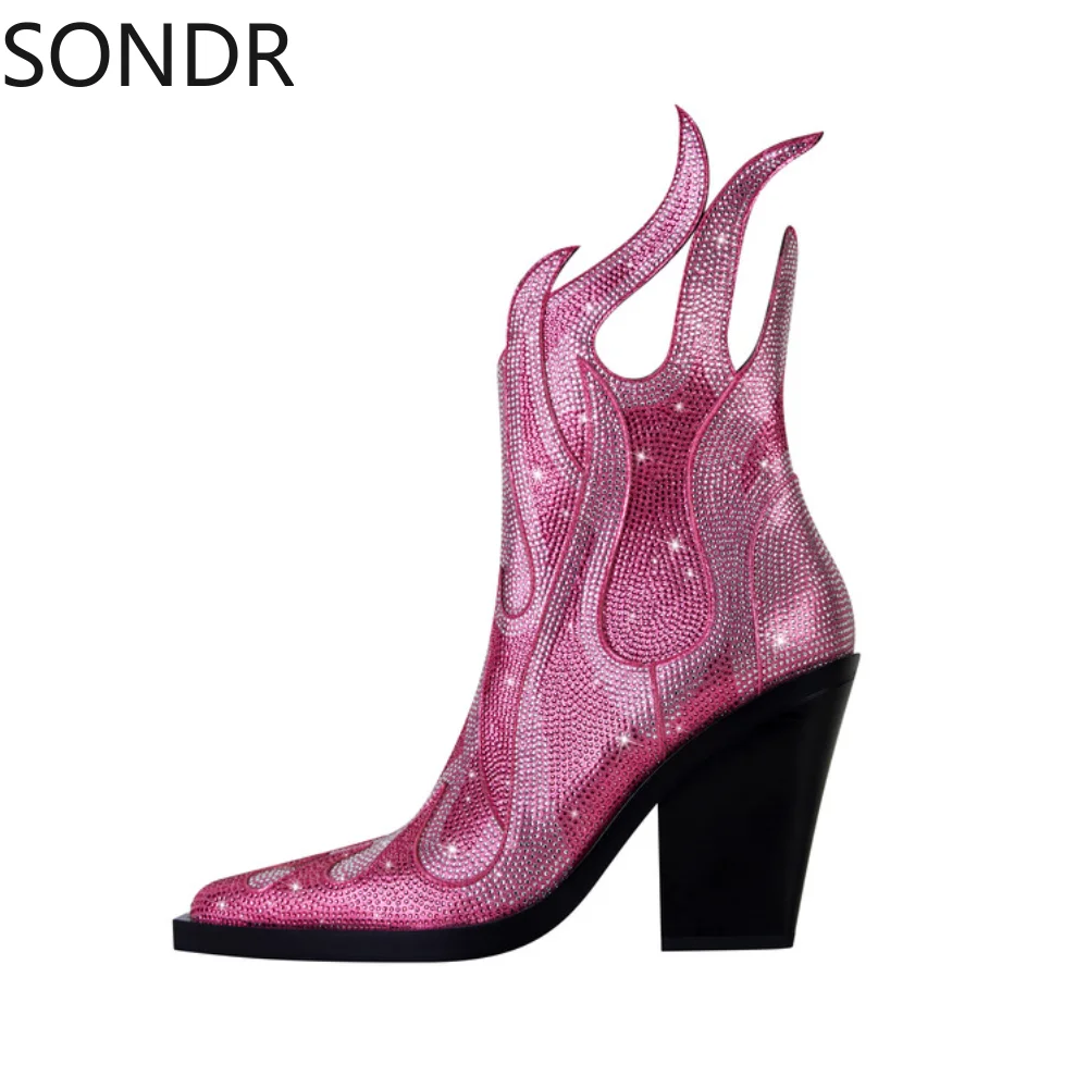 

Женские классические туфли Челси с ярким рисунком, на высоком массивном каблуке, роскошные западные туфли