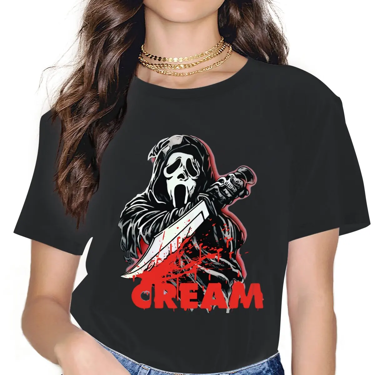 

Movie Classic Women Clothing Scream Gale Weathers Film Graphic Female Tshirts Vintage Gothic Loose Tops Tee Kawaii Girls