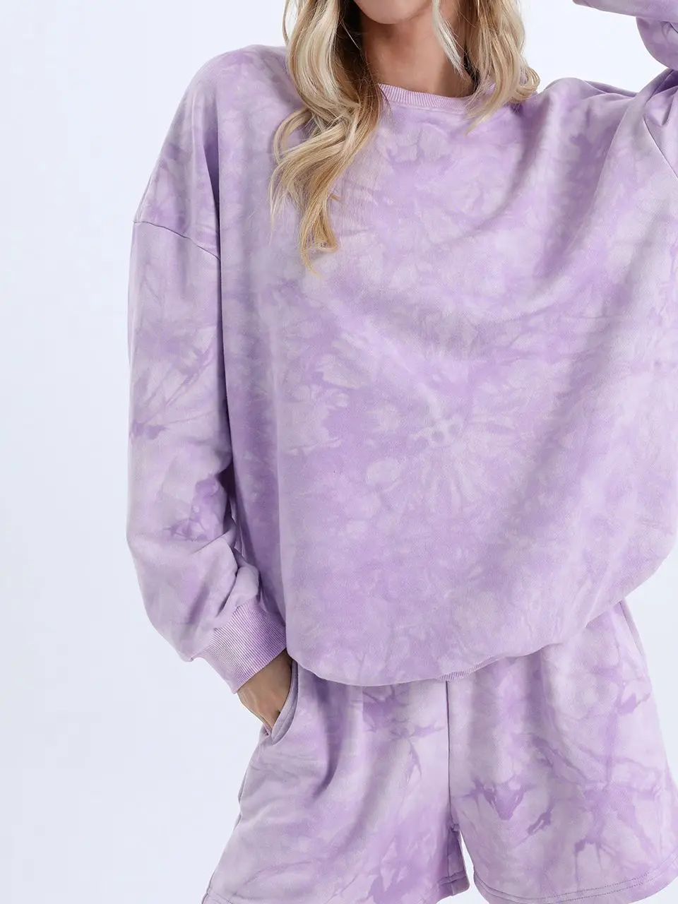 Urban Revivo Women Tie Dye Drop Shoulder Sleeve Purple Loose SweatShirt