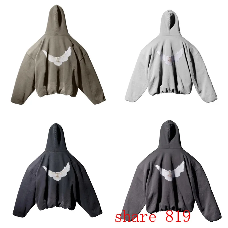 

Hip Hop Dove Print Hooded Hoodie Season 6 Men Women Kanye West YZY Sweatshirts 1:1 High Quality Oversize Heavy Fabric Pullover