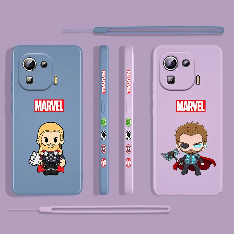 

Hero Thor Avengers For Xiaomi Mi 12 11 11i 10 10S 9 6 Ultra Lite Pro SE 4G 5G Silicone Liquid Left Rope Phone Case Cover Capa