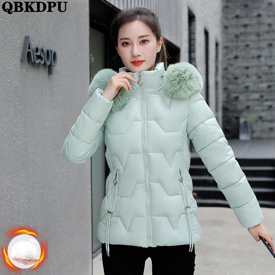 

Faux Fur Collar Winter Hooded Down Cotton Parka Women Warm Thicken Coat Short Casual Loose Korean Outwear Snow Jacket Windbreake