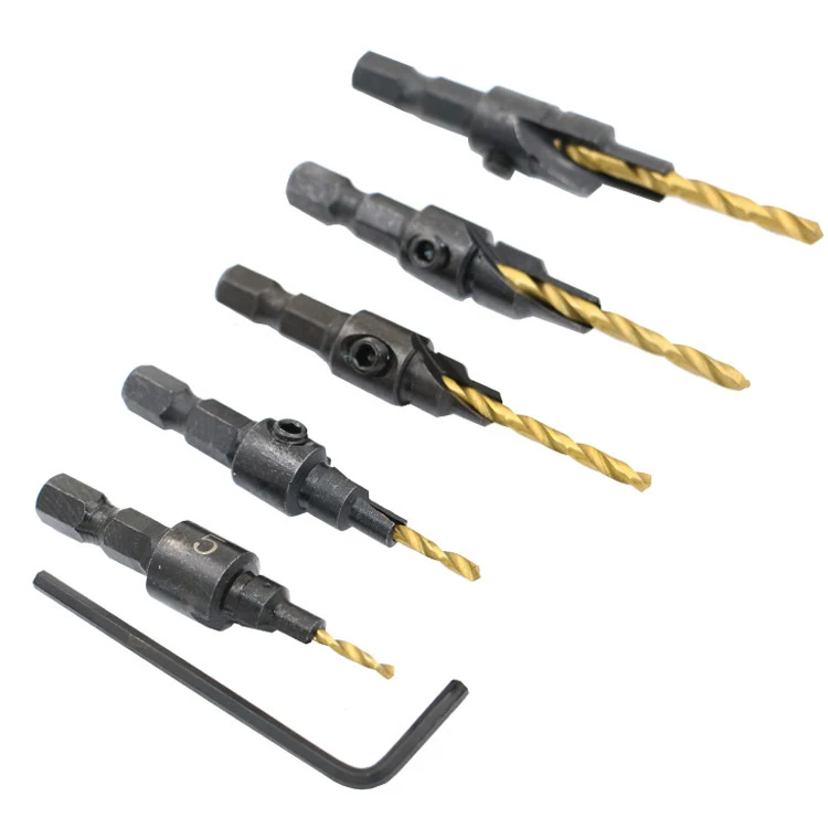 

4/5pcs 5~12 Countersink Drill Woodworking Drill Bit Set Drilling Pilot Holes For Screw Size #5 #6 #8 #10 #12 With a Wrench Tools