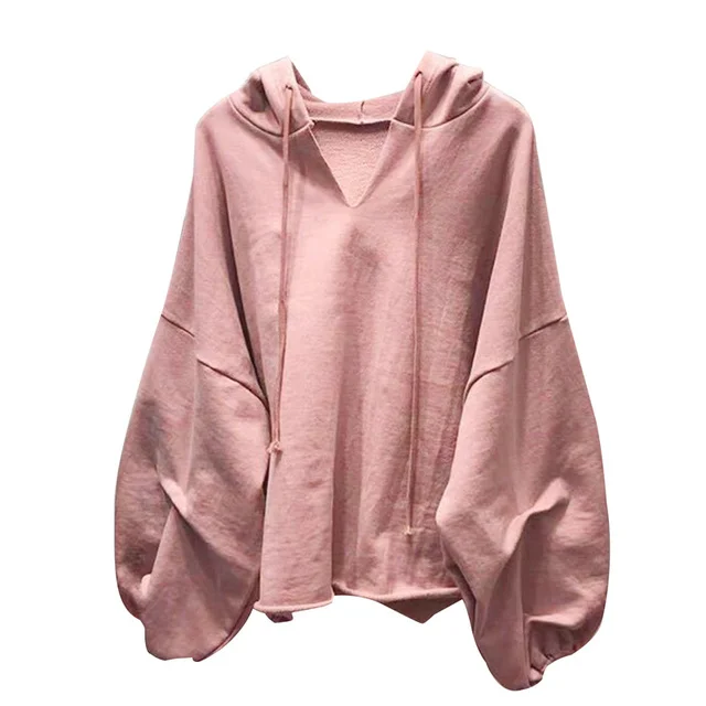 

Women's Flared Sleeve Hoodie Solid Color V-Neck Oversized Dress Fall Casual Top