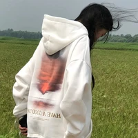 autumn and winter new loose and simple korean version of landscape printing casual all match plus velvet thick warm sweater