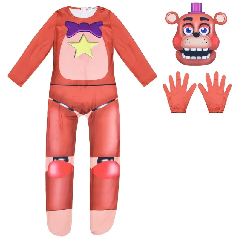 Фото Премиум костюм для косплея Fnaf Horriable на Хэллоуин: комбинезон Фредди + маска + перчатки, медведь-кошмар Бонни А. №1