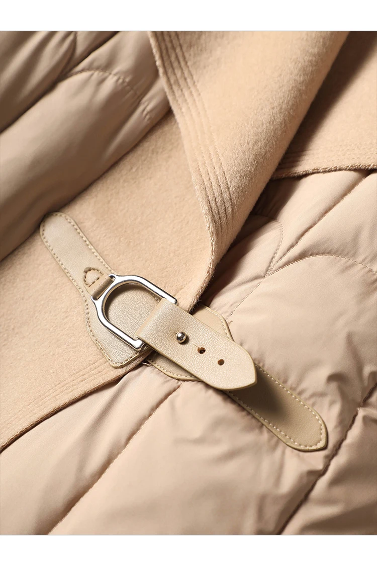 Long Duck Jacket Women 90%  White Duck Down Patchwork Wool Casaco Feminino  Single Button Thin Coat Women  High Street