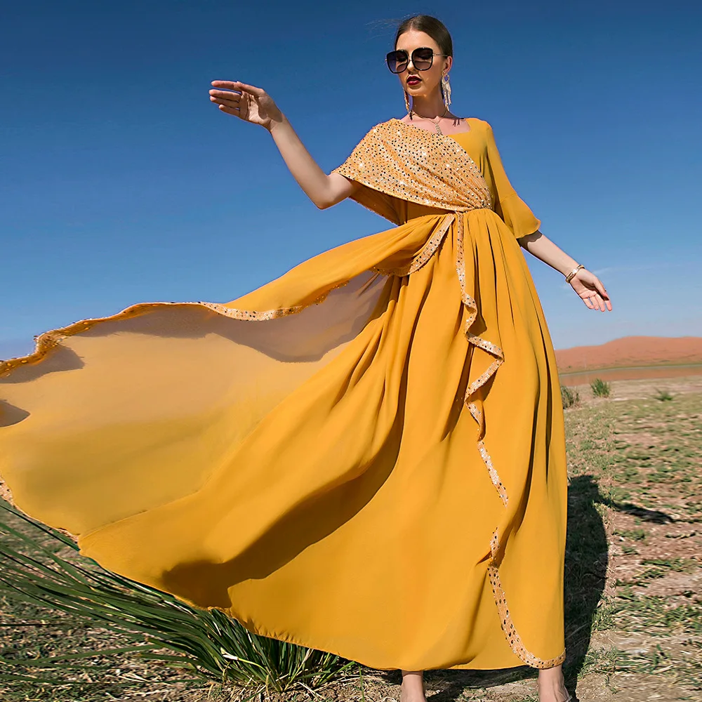 

Ramadan Abaya Dubai Arabic Muslim Sequin Evening Party Long Dress African Maxi Dresses for Women Elegant Kaftan Islam Clothing
