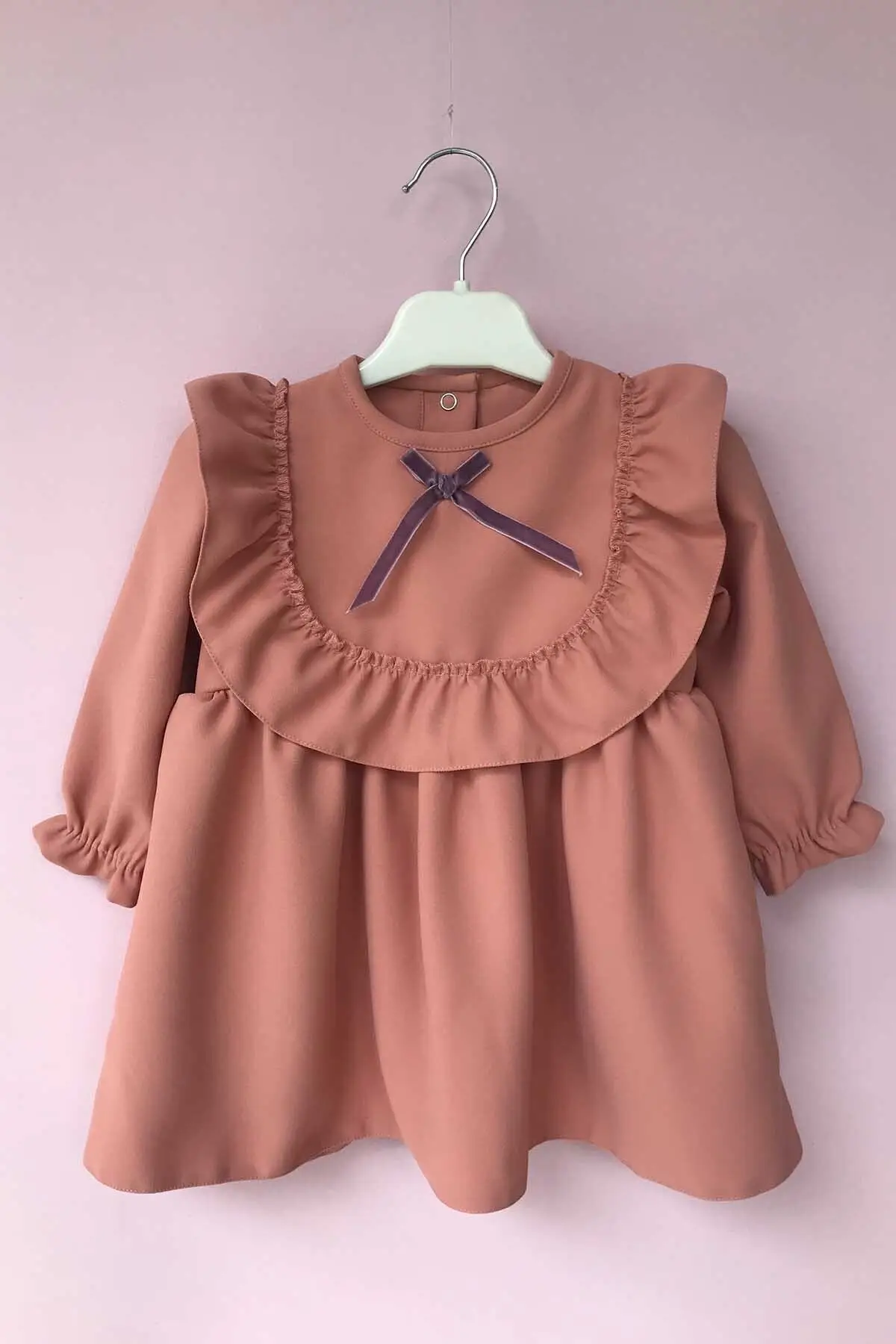 Frilly And Ribbon Detail Salmon Crepe Female Child Dress Special Day Birthday Dresses Pink Clothing