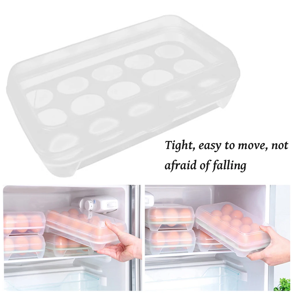 

Egg Storage Box Egg Tray Containers Kitchen Refrigerator 15 Grids Eggs Plastic Dispenser Airtight Fresh Preservation Eggs Holder