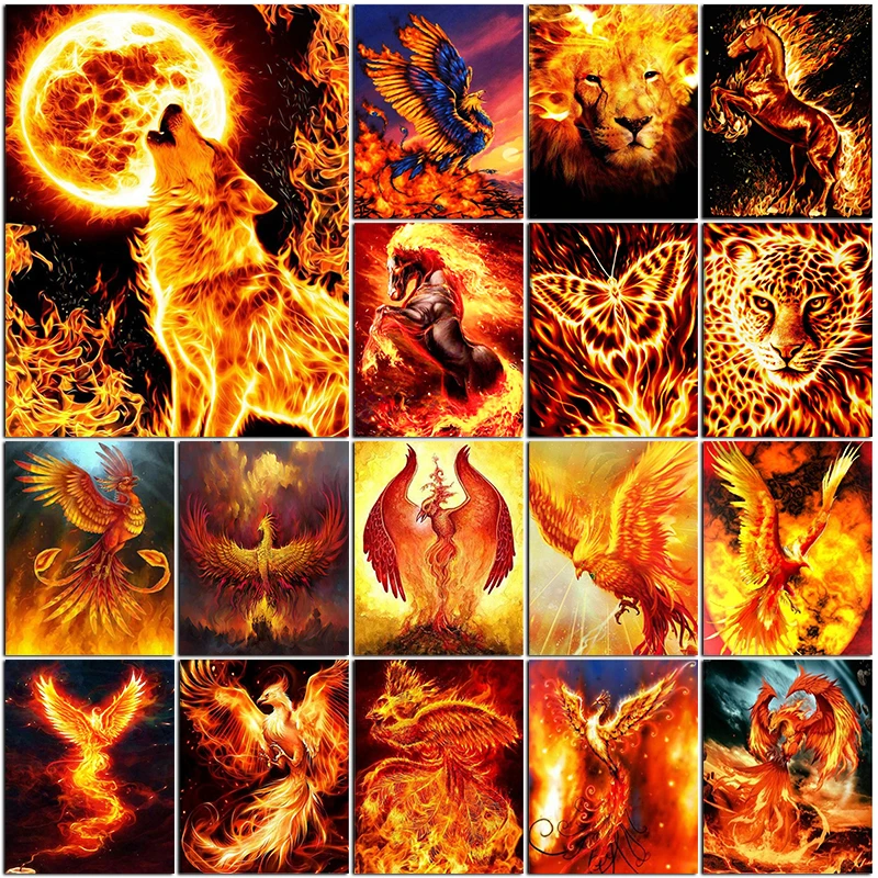 

5D Diy Diamond Painting Phoenix Full Round Animals Diamond Embroidery Wolf Lion Cross Stitch Mosaic Home Decoration Gifts