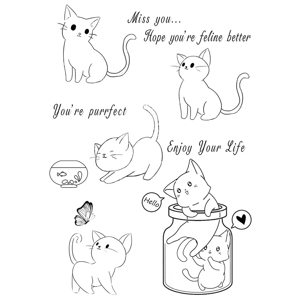 

Animal Print Cute Cat Craft Stamps for Scrapbooking Card Making Album Diy Decoration Transparent Stamps Decoration 14cm*14cm