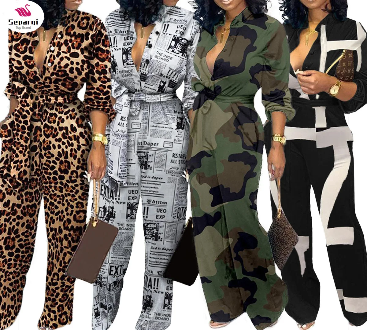 

SEPAQI Leopard Tied Waist Long Sleeve Jumpsuit Women Rompers Fashion One Piece Overalls Casual Jumpsuits Streetwear Dropshipping