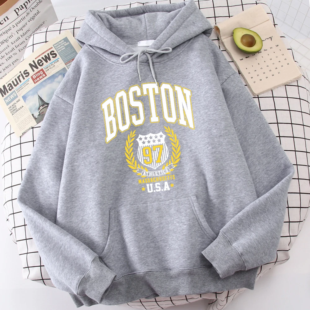 Boston City Letter Inha Hoodie Men'S Hipster High Quality Hooded Cartoons Casual Autumn Hoodies Harajuku Loose Warm Tops