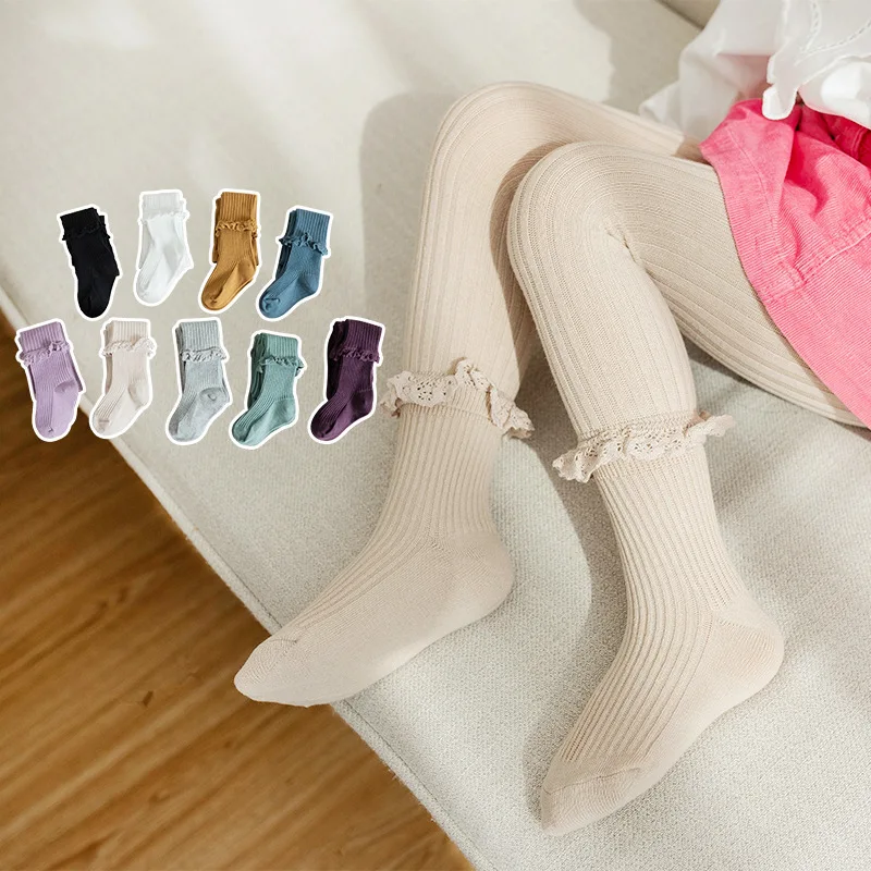 

Новинка, штаны для девочек, детские однотонные леггинсы, детские осенние хлопковые теплые носки для маленьких девочек с оборками, штаны, лег...