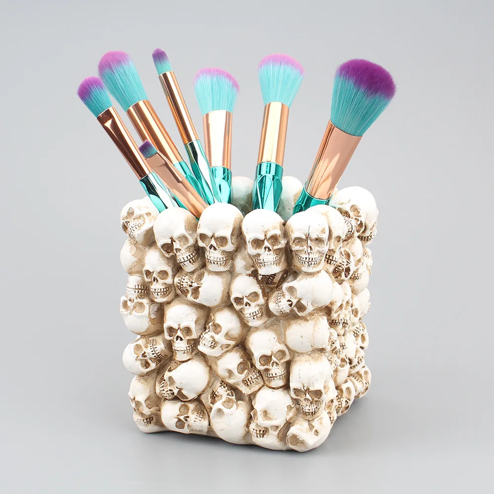 

Skull Pen Holder Skull Makeup Brush Holder Pen Holder Dressing Table Office Desk Storage Box Halloween Skull Desktop Decor