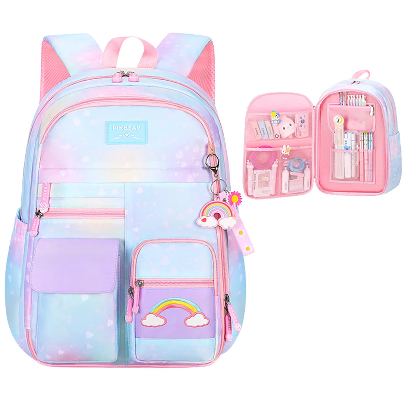 

Rainbow Bookbag Large Capacity Lightweight School Backpacks Gradient Pink Back Packs For Girls School Elementary School Bag