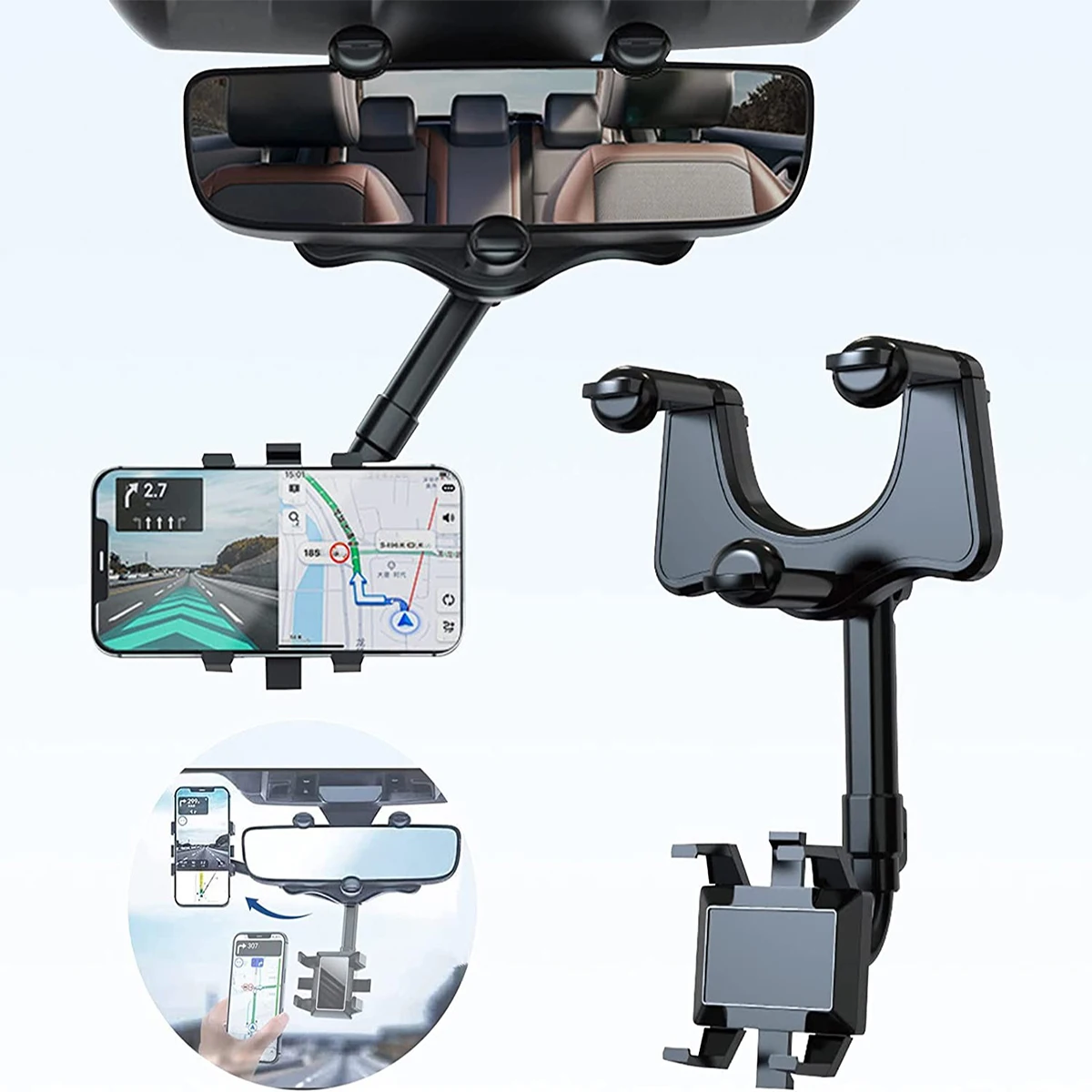 

360° Degree Rotatable Retractable Car Phone Holder 2022 New Universal Multifunctional Rearview Mirror Bracket Smartphones Mount