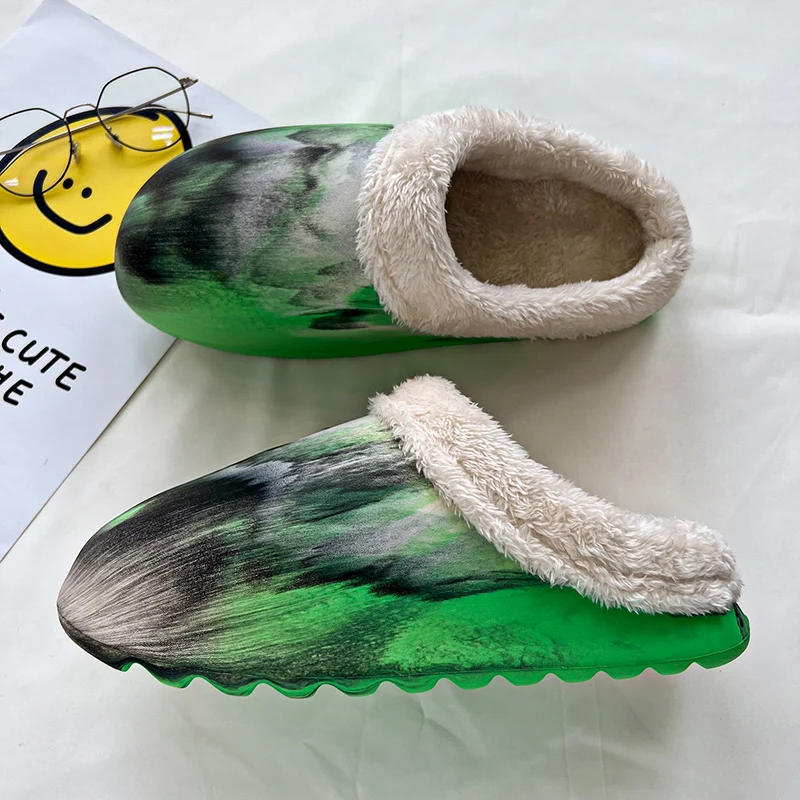 

Men Cotton Slippers Couple Home Slippers Plush Warm Indoor Autumn Winter Fashion Graffiti Shoes for Women Non-slip Free Shipping