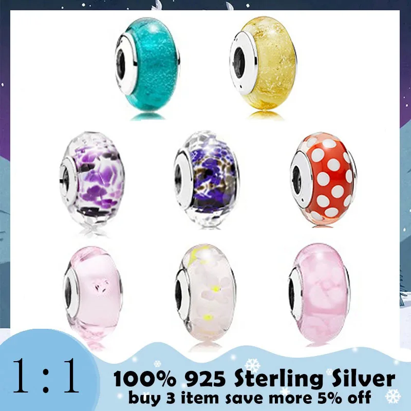 

High Quality 100%925 Sterling Silver Charm Bubble Flower Glass Beads Multi-color Diy Bracelet Fashion Fine Jewelry Free Delivery