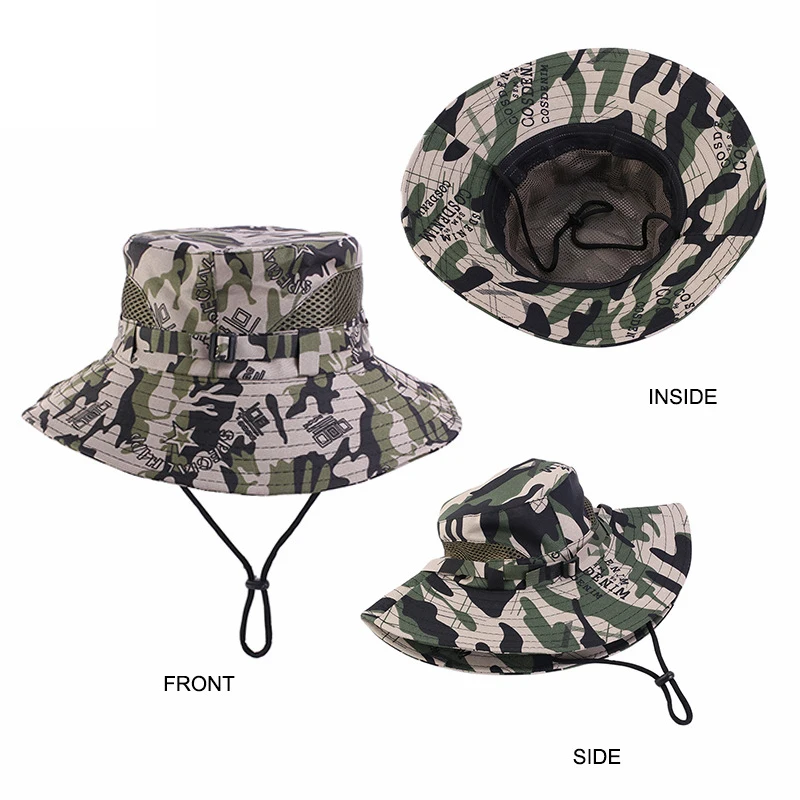 

Men Camouflage Bucket Hat Summer Foldable Sun Fisherman Hat Outdoor Hiking Fishing Sun Protection Cap Travel Beach Sun Visor Hat