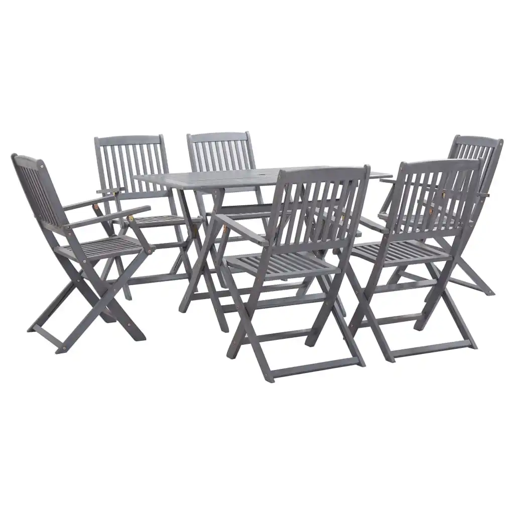 

7 Piece Garden Dining Set,Patio Table and Chair Set, Solid Acacia Wood Grey