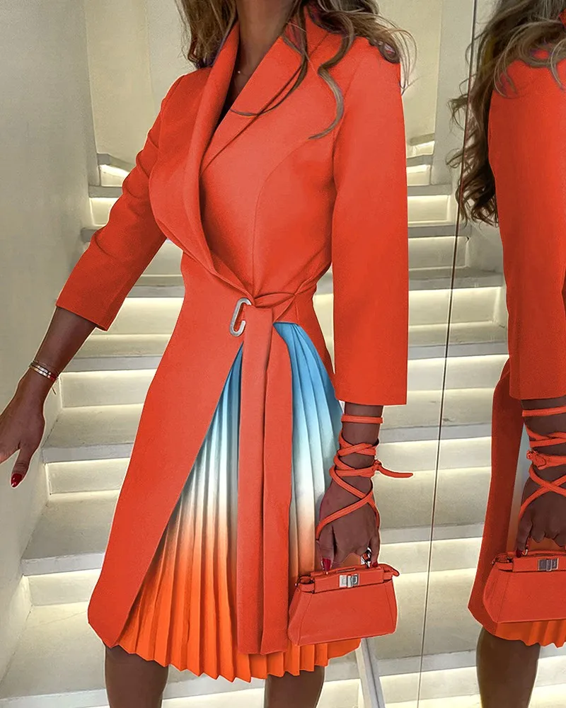 

2023 Elegant Office Lady Pleated Blazer Dress Women Spring Autumn Fashion Bodycon PartvSlim Dress With Slit Tied Dress Vestidos