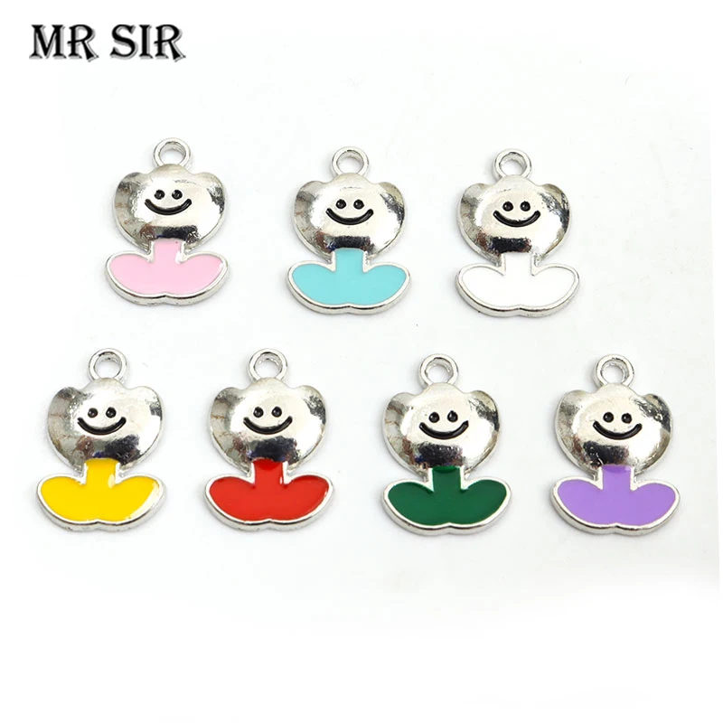 

10pcs Colour Flower Enamel Charm Cute Smiley Face Pendant for Jewelry Making Necklace Earring DIY Handmade Accessories Wholesale