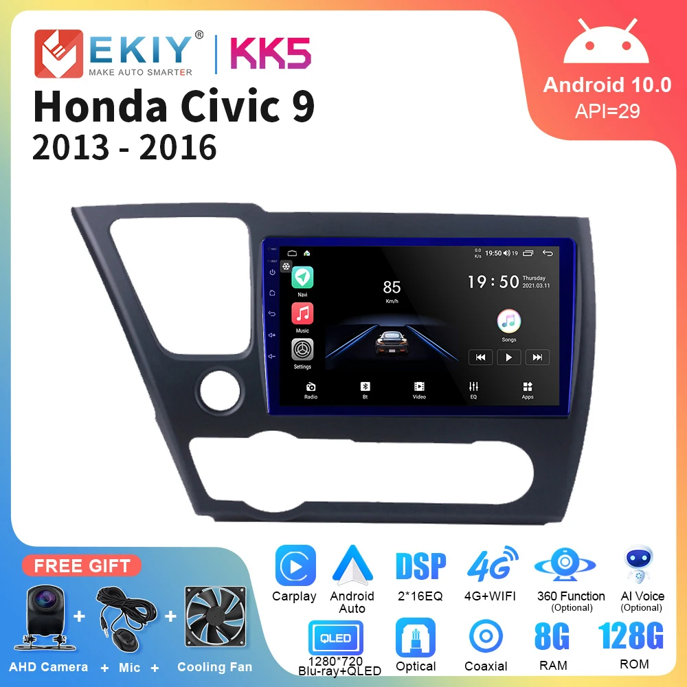 

EKIY KK5 8G 128G 2 Din Android 10 Car Radio For Honda Civic 9 2013 - 2016 Stereo Carplay Auto Navigation GPS Multimedia Player