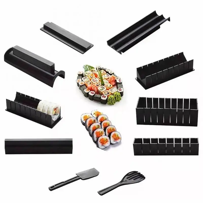 10pcs/set Sushi Maker Equipment Kit Quick Sushi Maker Roller Rice Mold Vegetable Meat Rolling Gadgets DIY Sushi Device Machine