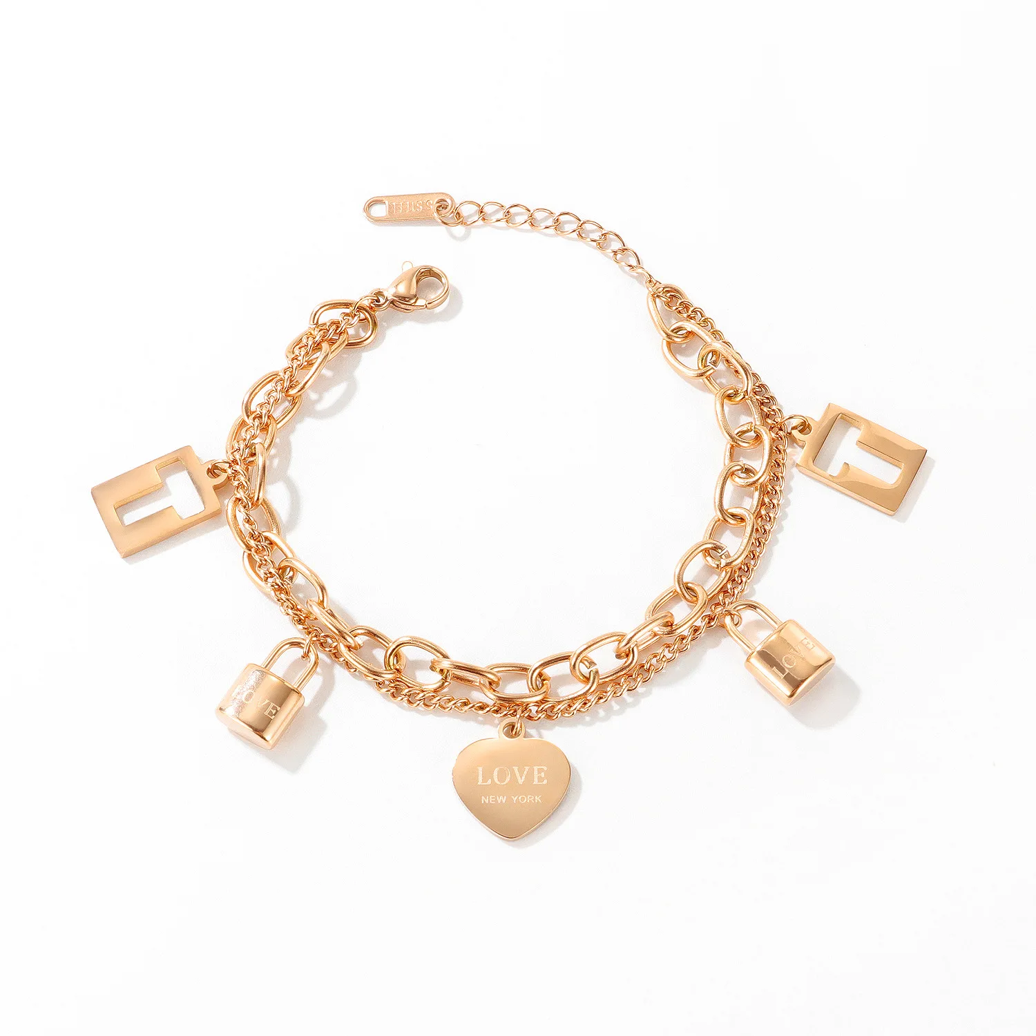 

Small Female Students Hand Ornaments Titanium Steel Double Layer Design Heart Lock Love Bracelet Female Boudoir Jewelry